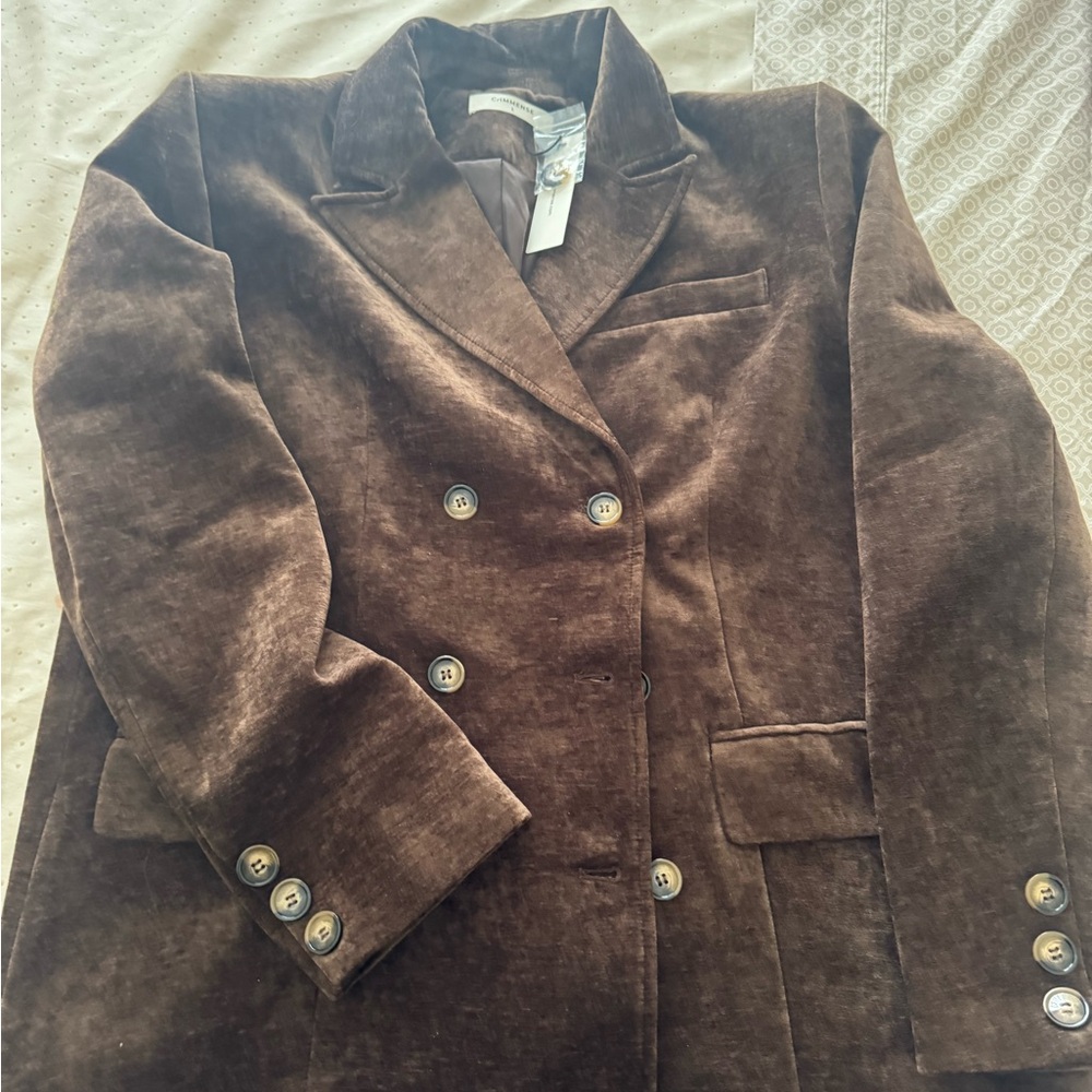 Commense Chocolate Velvet Double-Breasted Blazer